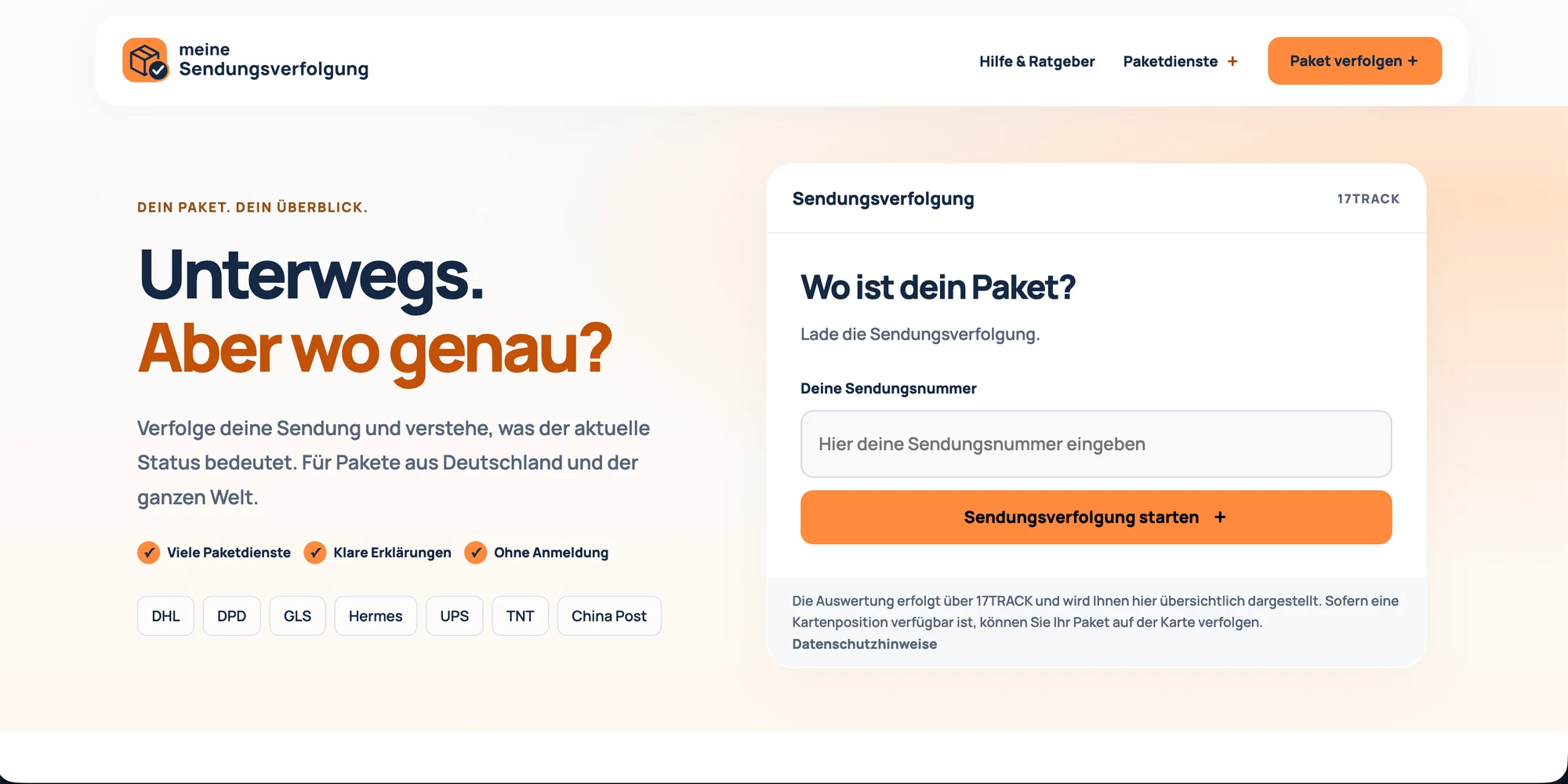 Meine Sendungsverfolgung – Portalansicht